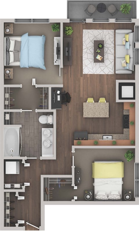 Floor plan for 2 beds, 1 bath, 830 sqft